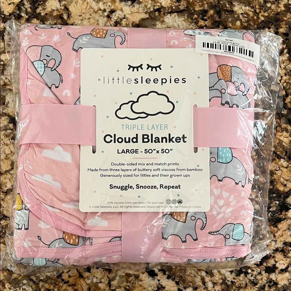 Little Sleepies Pink Elephant Cloud Blanket